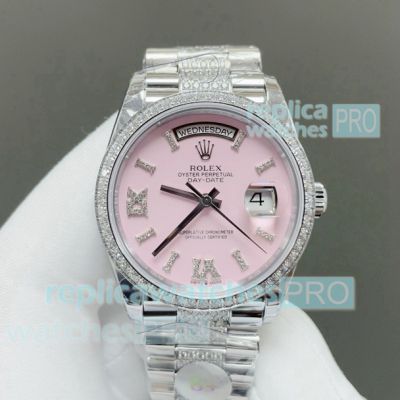 8+ Factory Swiss Copy Rolex President Day-Date 36 Gain Weight Pink Diamond Watch 